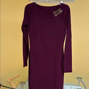 Lauren Ralph Lauren Burgundy Long Sleeve Dress with Buckle